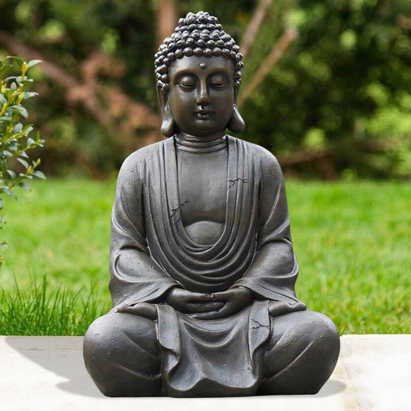 Goodeco 11.4" Meditating Buddha Statue Home Decor - Meditation Gifts for Room/Garden/Patio/Deck/Porch Yard Art Decoration, Zen Decor Buda Statues with Natural Wood Beaded Necklace - Image 1